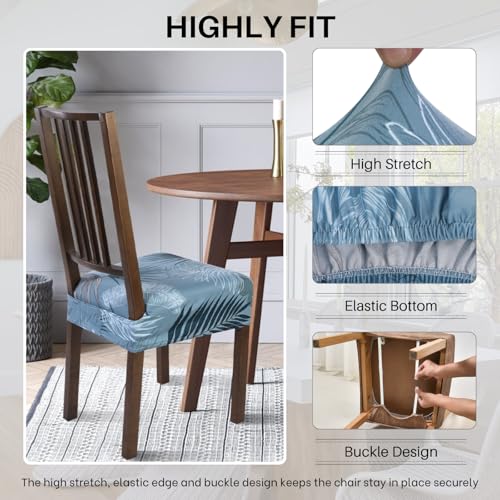 Image of SearchI Dining Chair Seat Covers Set of 6, Rear Covered, Blue Foliage