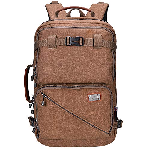 WITZMAN Travel Backpack for Men Carry On Canvas Backpack Duffel Bag Durable Rucksack (A561 Brown)