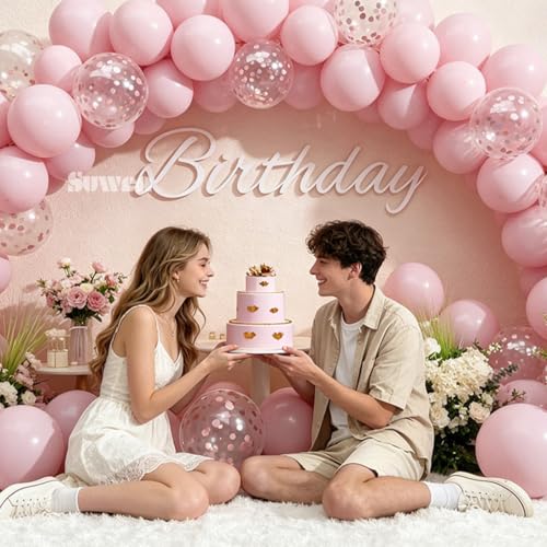 Image of SUWEN 47PCS Light Pink Latex Balloons and Confetti Balloons Set