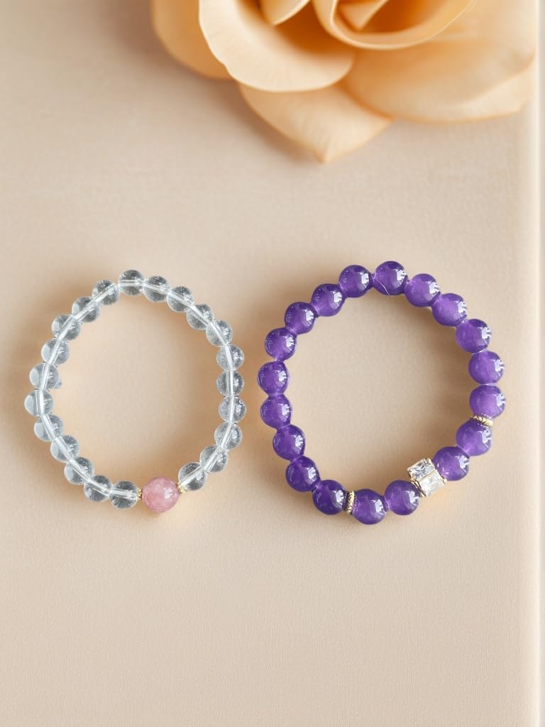 Amethyst for women Healing Crystals Bracelet for Stretch Good Luck Bracelet Gifts Wealth and Prosperity Healing Peace and Health Anxiety Natural Gemstone Bead - Image 7