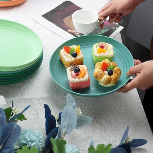 Image of Wheat Straw Plates Set of 4 | Unbreakable Dinner Plates | Lightweight Reusable Serving Plates | Microwave & Dishwasher Safe | Multicolor Stackable Tableware - 20cm