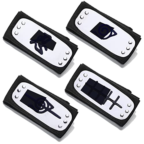 Ninja Headband Set, 4Pcs Headband with Metal Plated Cosplay Leaf Village, Ninja Headband Cosplay Accessories