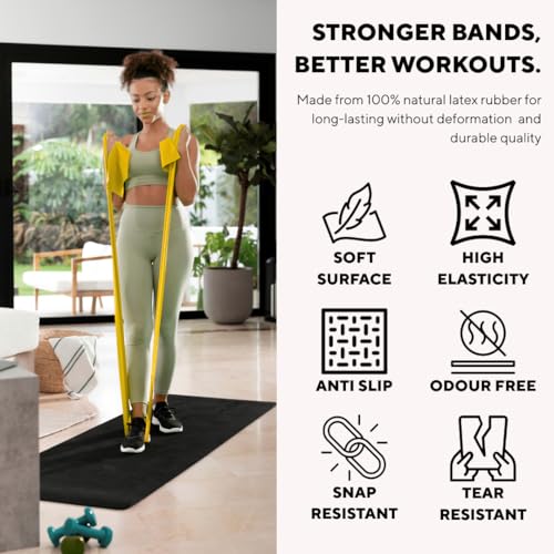 Image of PulseITThera Resistance Bands for Workout. Pilates, Yoga & Home Exercise Bands. Latex Thera Bands for Gym, Strength Training, Stretching & Toning. Fitness Bands for Men & Women (Yellow)
