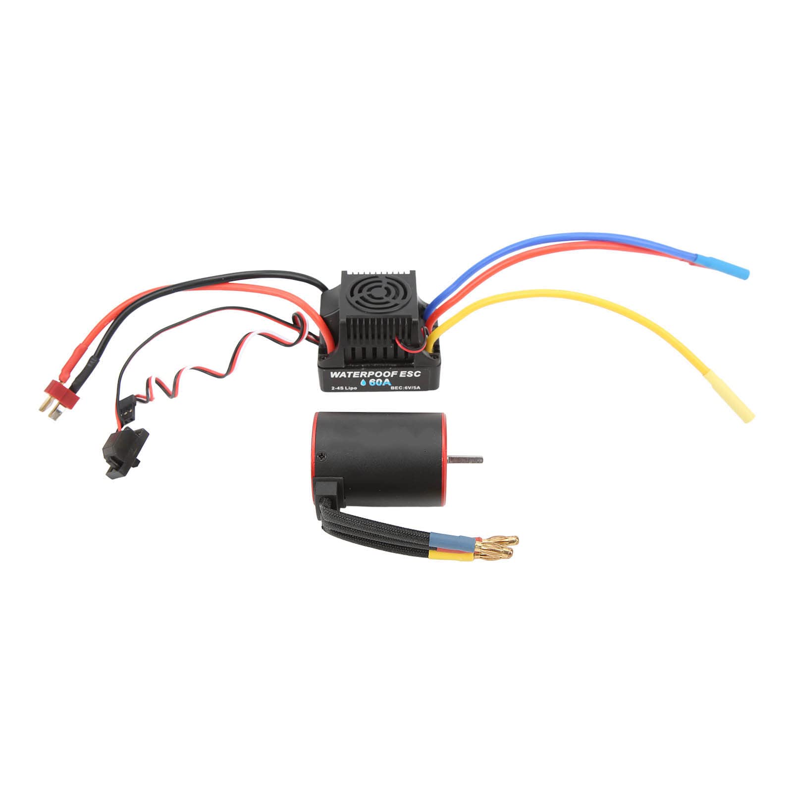 Motor sin escobillas de 3650 y 2300 KV con regulador electrónico de 60 A, regulador electrónico sin escobillas impermeable y conjunto de motor de alta velocidad para coche RC 1/8 y