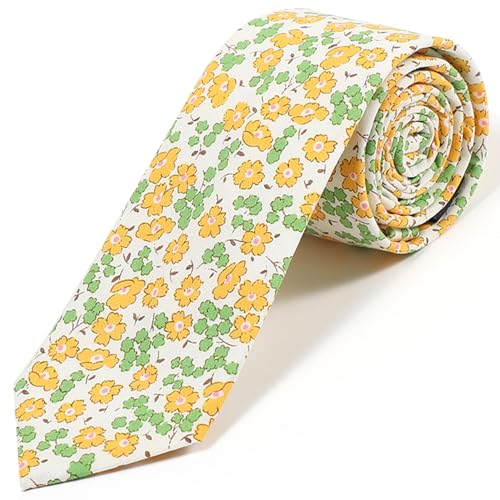 Image of Parquet Mens Floral Tie | Cotton Printed Skinny Necktie for Wedding | Spring & Summer
