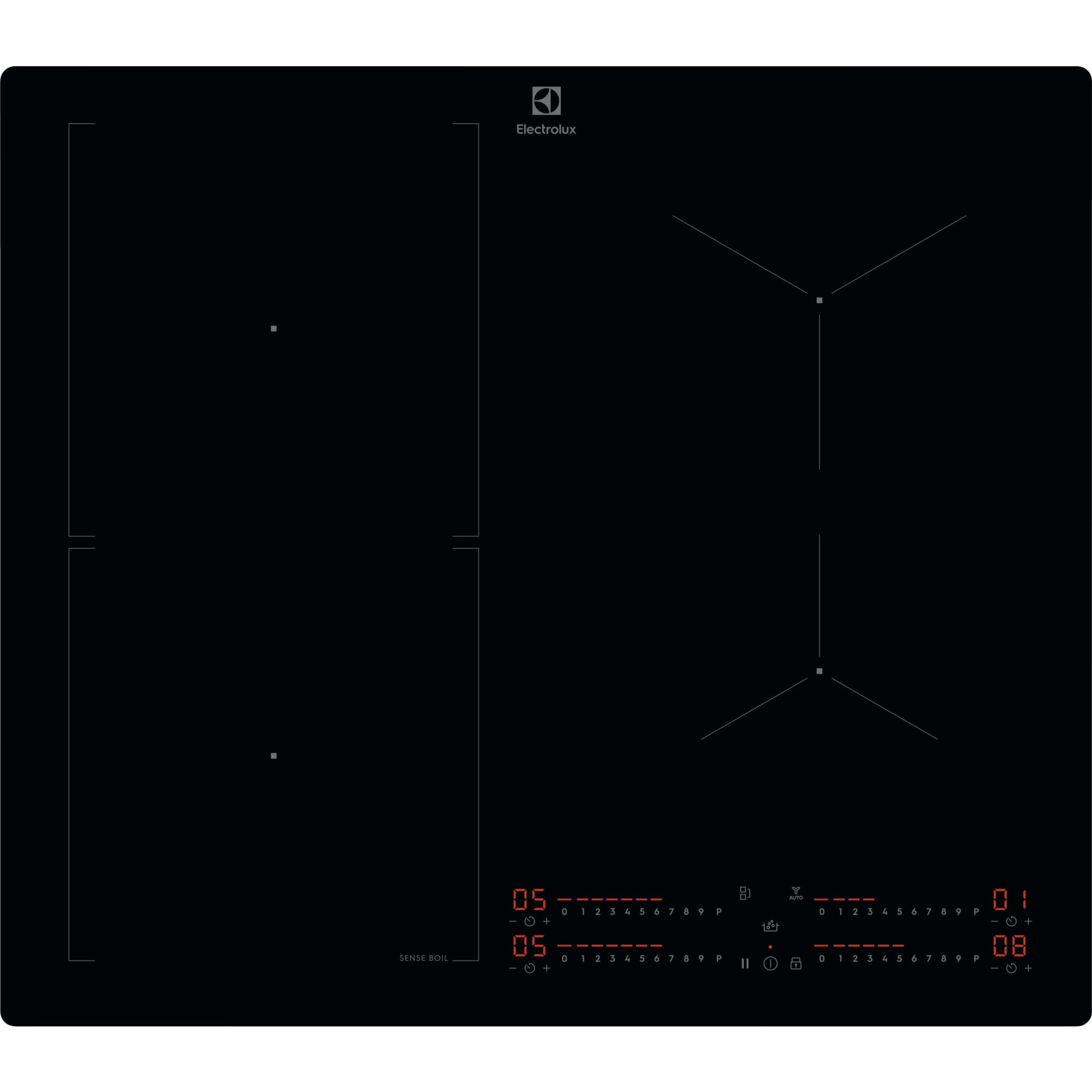 Electrolux KIS62453I - Placa de cocina de inducción empotrada, 60 cm, serie 700, 4 fuegos, zona combinada flexible, función Hob2Hood, SenseBoil, controles deslizantes Touch, función seguridad niño
