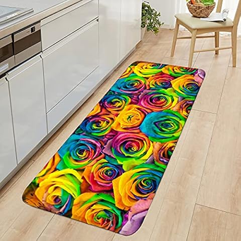 DUISE Modern Beautiful Floral Area Rug 1.5'x4' Faux Wool Multi-Colored Rainbow Roses Bedroom Rug Non-Slip Plush Throw Rug for Living Room Kitchen Dorm Bathroom Carpet(1.5'x4',Colorful) Cover