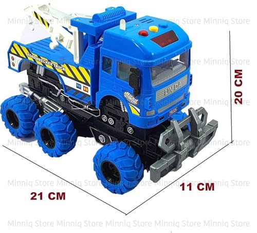 Image of Monster 6x6 Tow Truck Friction Powered Unbreakable With Light and Sound Pull Back Vehicles Toy for Kids (Colors as Per Stock)