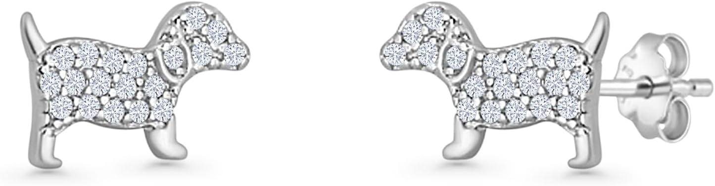 Blue Apple Co Minimal 6.9mm Puppy Dog Stud Earring Cluster Cubic Zirconia Dog Lover Jewelry Gift Butterfly Push Back Earrings For Women 925 Sterling Silver