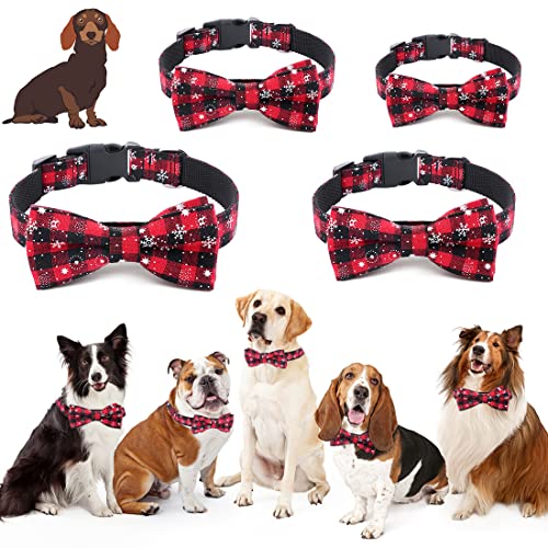 Weihnachten Halsband Hund Katze, Halsbänder mit Fliege Weihnachts Kariertes Kostüm Hundehalsband Abnehmbar Schleife, Rot Verstellbare Halsband Geschenk für Klein Mittlere Groß Hunde Katzen Welpen (S)