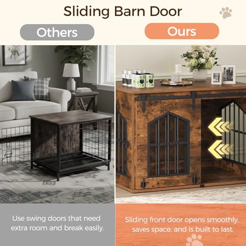 MAHANCRIS Dog Crate Furniture, 31.5" Farmhouse Dog Kennel with Sliding Barn Door, Wooden Dog Cage for Small Medium Dogs, Decorative Pet House Side End Table, Chew-Resistant, Rustic Brown DCHR9601 - Image 5