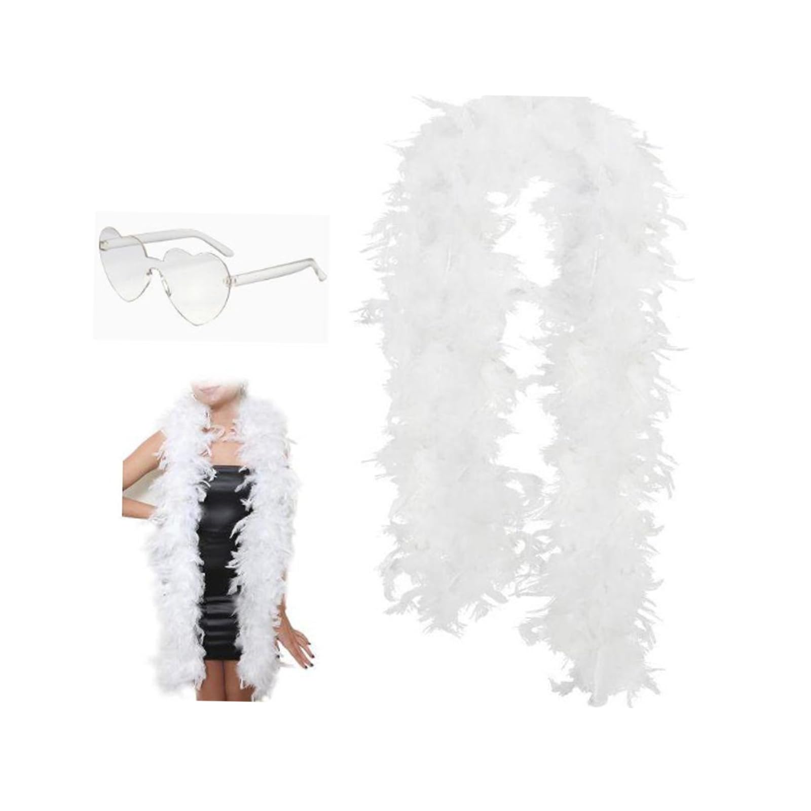 2pcs Feather Boa White, white feather boa, Multipack Feather Boas for Dance Performances and Wedding Celebrations, White Feathers with Transparent Design