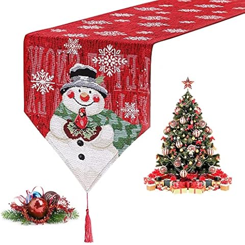 VidFair Christmas Table Runner Embroidered Christmas Tree Snowman Table Runner Christmas Tablecloth Christmas Decorations for Xmas Holiday Kitchen Dining Table Decoratio(13x72 inch) Cover