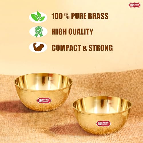Image of Kitchen Expert Small Brass Bowl | Set of 2 | 70 ml | Oil Diya for Mandir | Ideal for Home Decor, Pooja,Festivals, Prasad and Desert Katori | Kasa Bowl | Decorative Brass Bowl