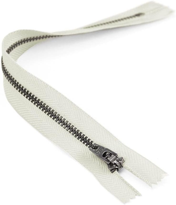 Set of 12 Pants Zippers, 9, Gunmetal Teeth and Bone White Tape, Bias Bespoke Brand