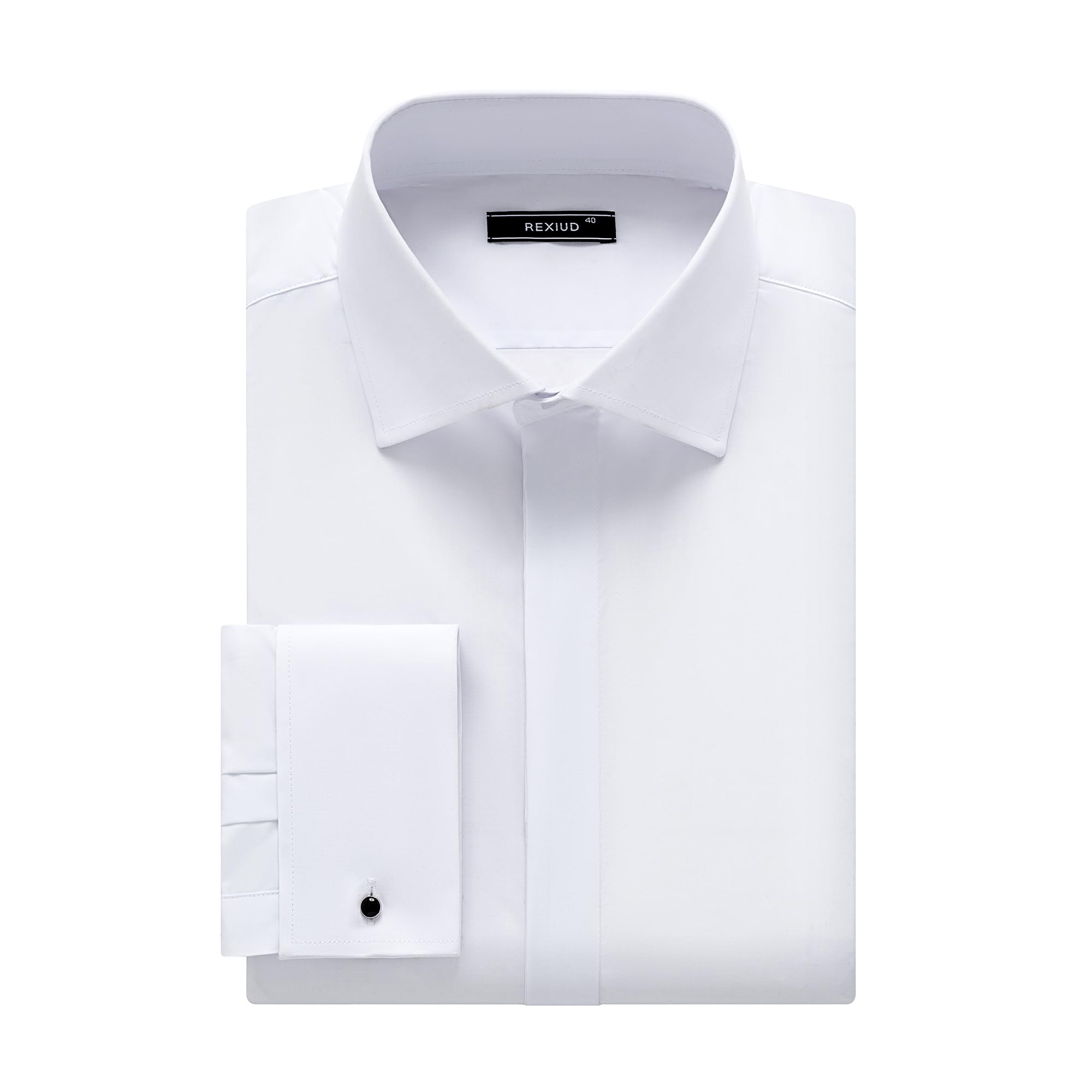 Camicia da smoking da uomo, colletto a vento, abbottonatura nascosta, polsini a risvolto, camicia elasticizzata per lavoro e matrimonio