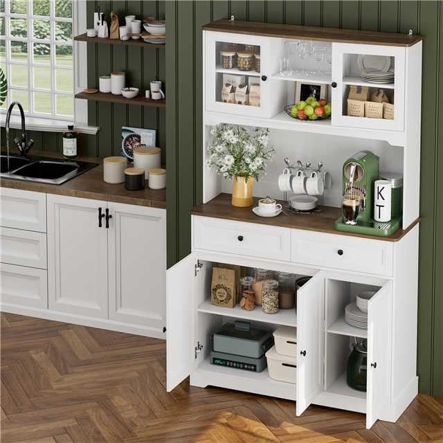 Kitchen Pantry Storage Cabinet, Freestanding Hutch Cabinet with Buffet Cupboard, Utility Pantry with Microwave Stand,Tall Kitchen Cabinets with Adjustable Shelves for Kitchen 6 Kitchen Pantry Storage Cabinet, Freestanding Hutch Cabinet with Buffet Cupboard, Utility Pantry with Microwave Stand,Tall Kitchen Cabinets with Adjustable Shelves for Kitchen - Image 4