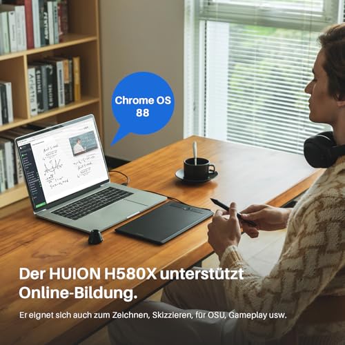 HUION Inspiroy H580X Grafiktablett mit batterielosem Stylus und 8 Express-Tasten, Zeichentablett...