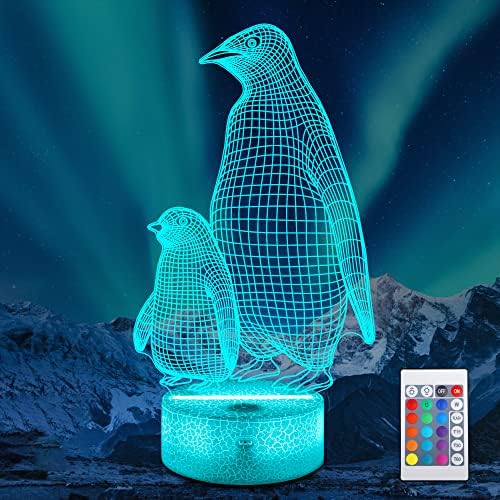 CooPark Penguin 3D Lamp for Kids, 16 Colors Changing Illusion Animal Night Light with Remote Control Dim Function 4 Flashing Mode, Child Bedroom Decor Personalized Birthday Gifts for Boy Girl