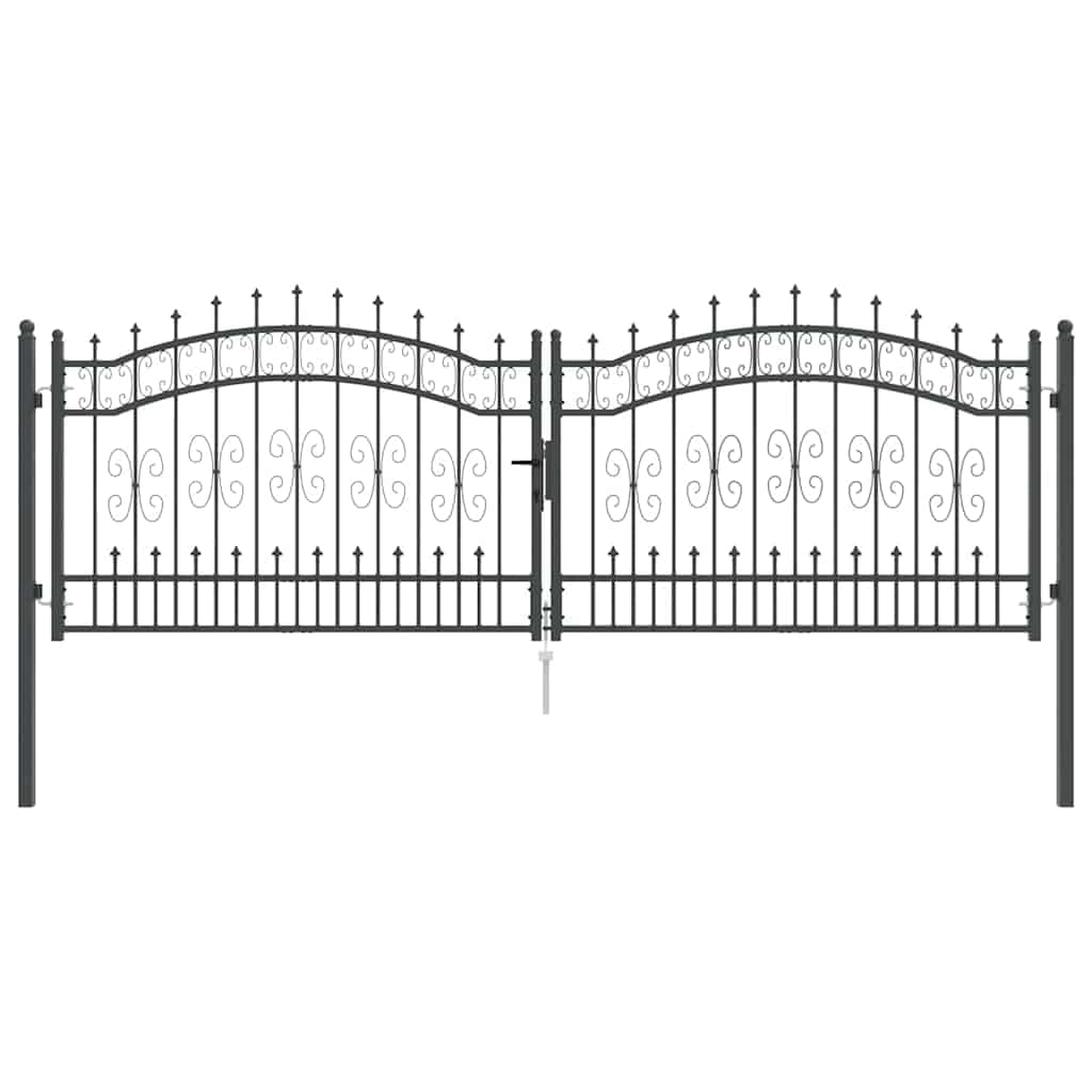IKAYAA Cancello Doppio con Punte a Lancia Cancelletto Giardino Cancello per Recinzione Cancello Pedonale Privacy con Serratura e Chiavi Ingresso Pedonale in Acciaio-Grigio-305 x 100 cm