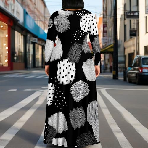 Image of PinkPatty Plus Size Maxi Dresses for Women Long Sleeve Crew Neck Casual Fall Dress with Pockets