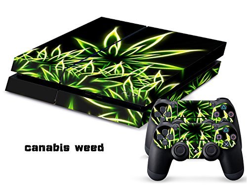 Eddie Internatioanl (TM) PS4 Console Designer Skin for Sony Playstation 4 Console System Plus Two (2) Decals For: PS4 Dualshock Controller - Canabis Weed