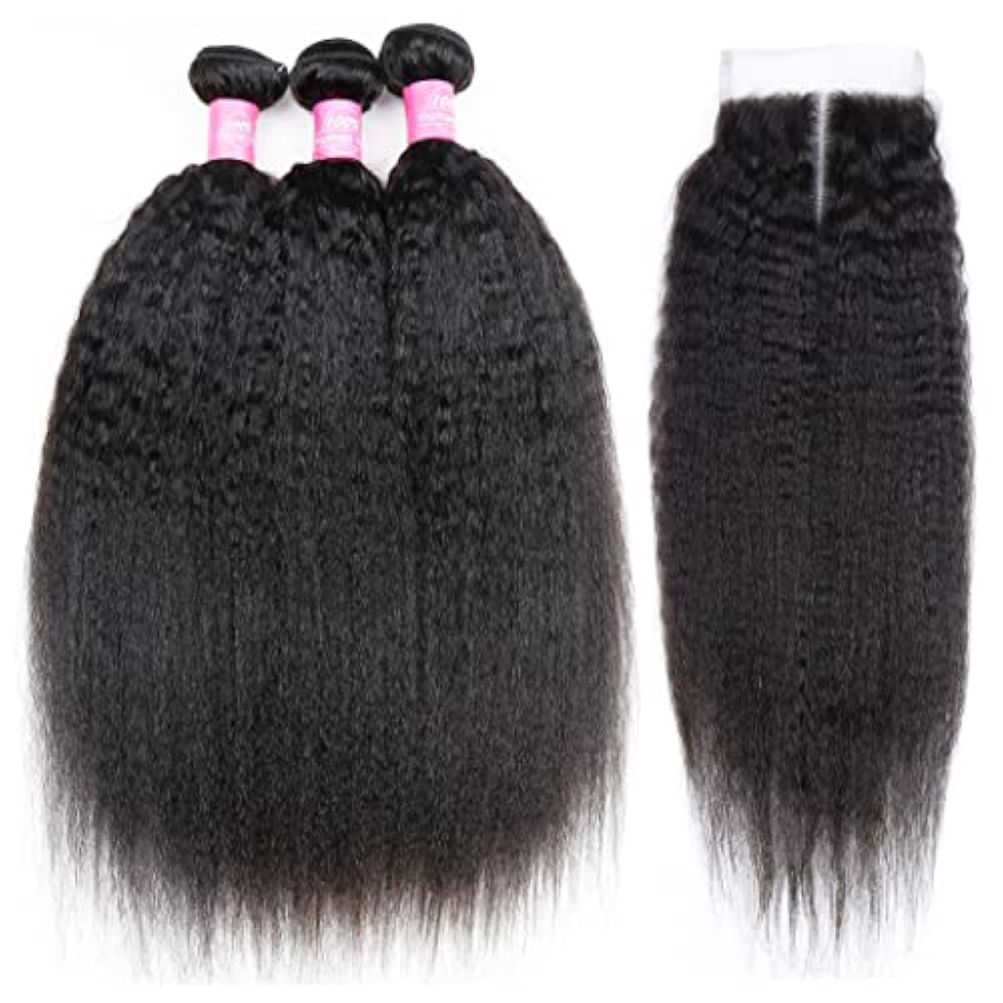 Kinky Straight Bundles with Closure, Brazilian Human Hair