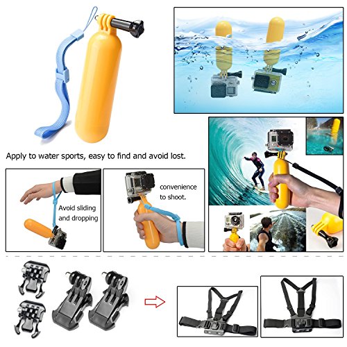 Image of Action Pro Accessories Kit Compatible with GoPro 13 /12 /11 /10 /9 /8 /7 /6 /5 /4 /3+ Session Accessory Bundle Set for Action Camera SJ4000 /SJ5000 /SJ6 /Xiaomi /Yi-Flotation Handle+Head Strap+Chest Strap
