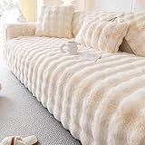 Couleur : blanc tianxinbaobei Housse de canapé en fausse fourrure de lapin en peluche, antidérapante, protection des meubles (blanc, 90 x 90 cm)