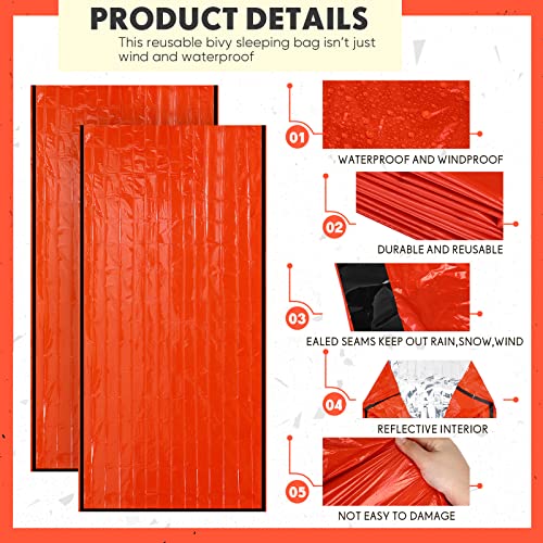 12 Set Emergency Sleeping Bag Survival Bivvy Sack Blanket With Whistles Lightweight Portable Thermal Survival Bag Thick Mylar Tent With Hood Extension Nylon Stuff Sack For Camping Hiking Outdoor #TOP3