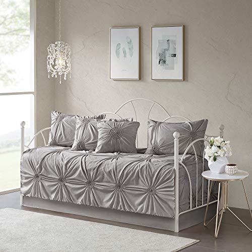 Madison Park Daybed Cover Set-Trendy Design All Season Luxury Bedding with Bedskirt, Matching Shams, Decorative Pillow, Medallion Tufted Dark Grey 75"x39" 6 Piece by Madison Park - Used condition - US$53.09