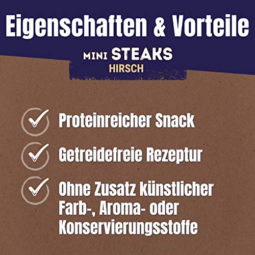 PURINA Adventuros Hundeleckerlis Mini Steaks mit Hirsch Beutel, 7er Pack (7 x 70 g)