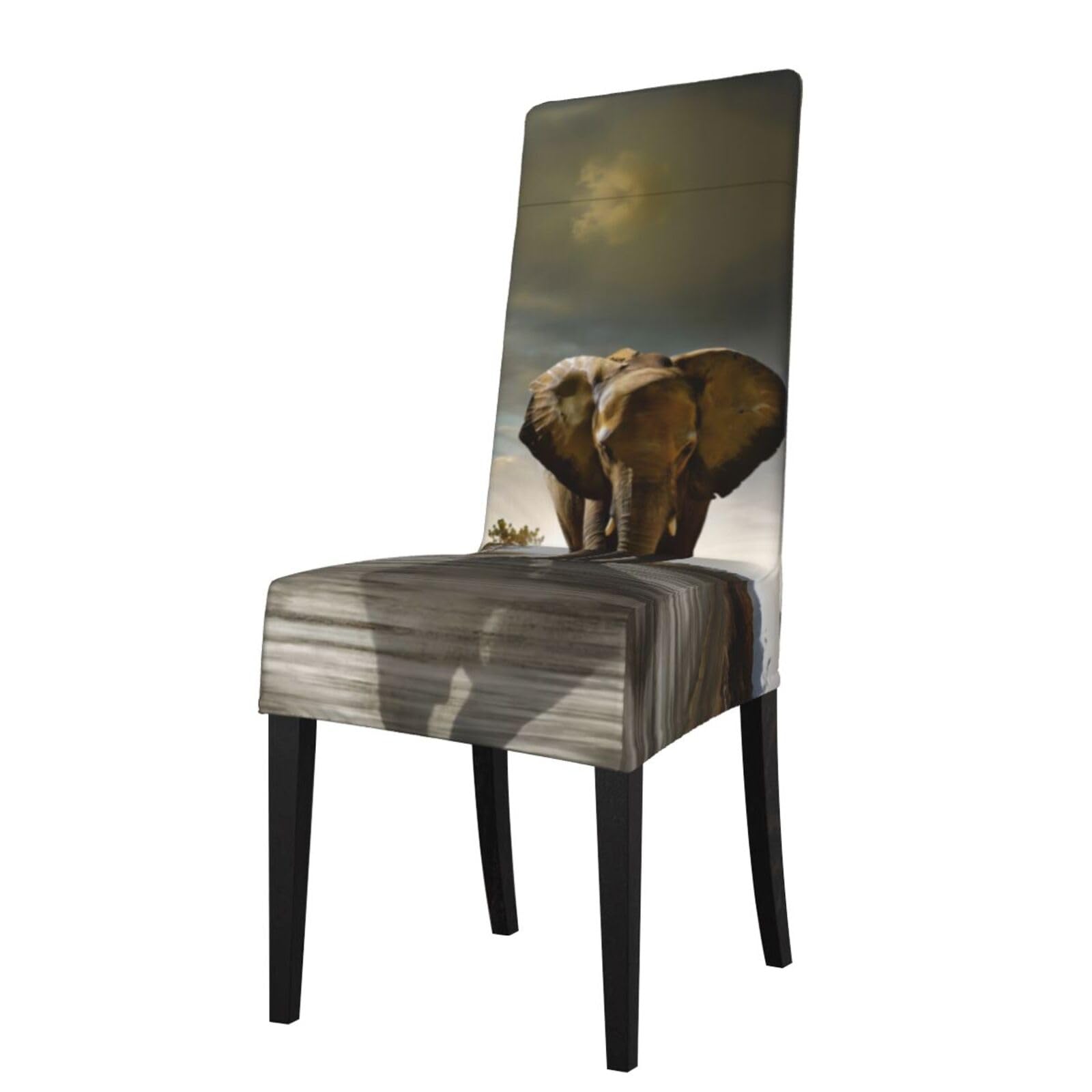 HLSBSSL Elephant Printed dining chair covers, wrinkle-resistant and iron-free, suitable for hotels, banquets, and conferences
