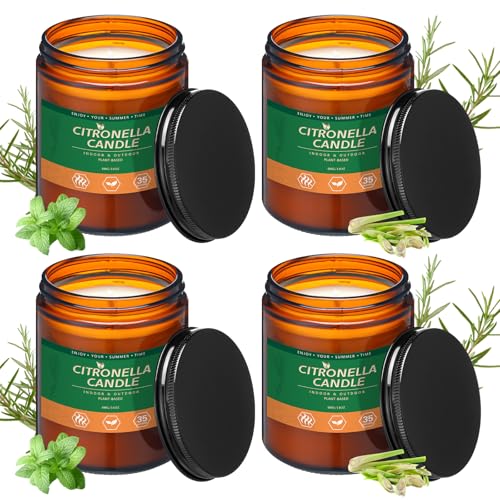 Conelist 4 Pack Citronella Candles Outdoor 14 oz Deet Free Indoor and Outdoor Bug Insect Candles Citronella & Essential Oils Burns 35 Hours for Patio Yard Summer Picnic Camping