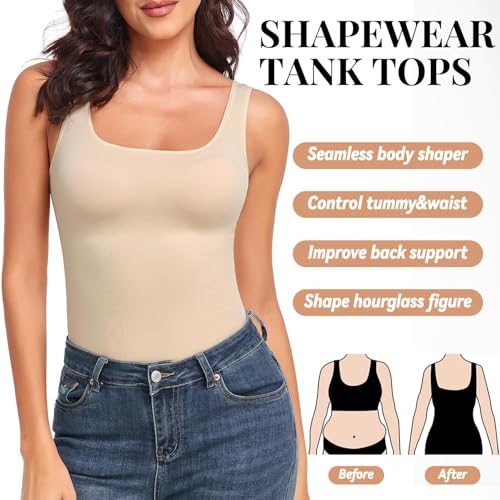Image of EUYZOU Women's Tummy Control Shapewear Tank Tops Seamless Square Neck Compression Tops Slimming Body Shaper Camisole