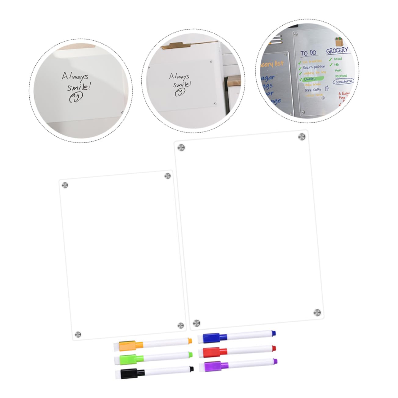 Magnetische Abwischbare Acryl Notiztafel A3 A4 Transparent mit 6 Whiteboard Markern Kühlschrank Planer für Haushalt Büro Schule