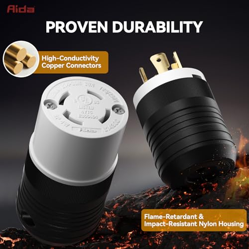 AIDA NEMA L14-30P & NEMA L14-30R Locking Plug and Connector, Twist Generator Male and Female Adapter, 30 Amp, 125/250 Volt, 3-Pole 4-Wire Grounding, Industrial-Strength Heavy Duty, UL Listed by AIDA - Image 4