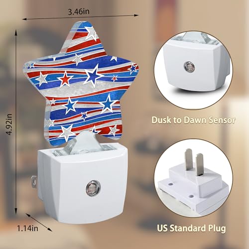 Image of America Flag Nights Lights Plug into Wall with Dusk to Dawn Sensor,Lamp for Bedroom Bathroom Hallway Nightlight for Women Girls