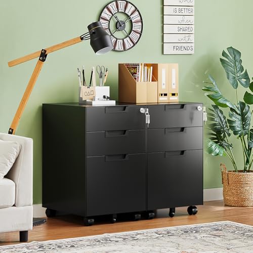 Letaya 3 Drawer Mobile File Cabinet with Lock,Under Desk Metal Small Filing Cabinets for Home Office Organizer Letters/Legal/A4(Fully Assembled Except Wheels-Black)