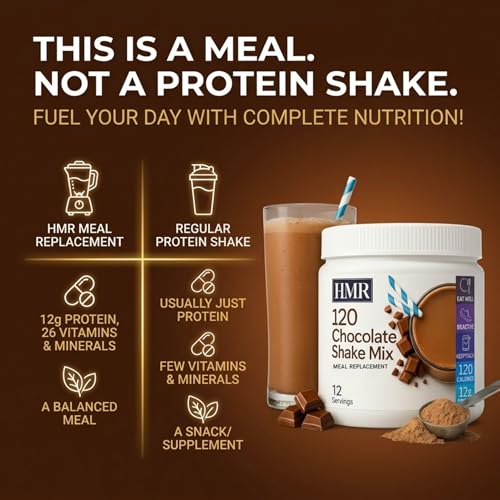 Image of HMR 120 Chocolate Meal Replacement Shake Powder, 12 Servings | Meal Replacement Shake - Rich Chocolate Flavor - 120 Shake Powder - 12g Protein - 12 Servings