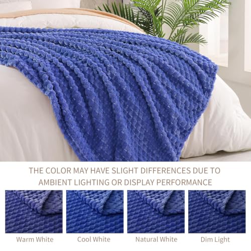 Image of Exclusivo Mezcla Large 3D Fleece Throw Blanket for Couch, Cobalt Blue | Extra Soft Fuzzy Plush Lightweight Throws, Cozy Fluffy Decorative Blankets for All Seasons, 50x70 Inches