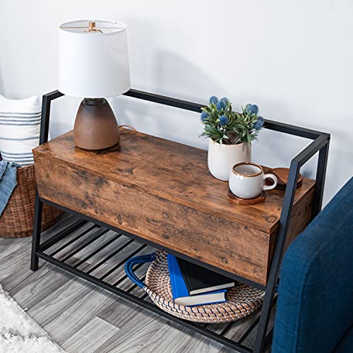 Avafort Shoe Bench With Storage Cabinet Top Seat, Metal Frame, Rustic Brown #TOP5