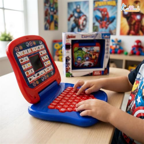 Image of Marvel Avengers Theme Educational Laptop for Kids - Interactive Pre-School Learning Toy with Screen, Music,Alphabet & Number Keys-Fun Educational Gift for Boys & Girls 3+ Years (Red & Blue)