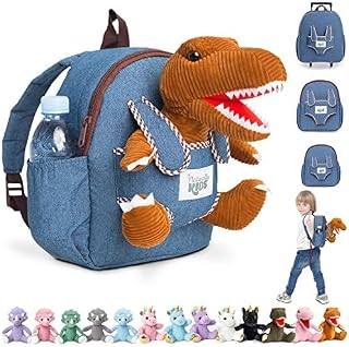 Small Dinosaur Backpack - Dinosaur Toys for Kids 3-5 - Toddler Backpack for Boy Girl w Stuffed Animal - Gifts for 3 Year Old Boy - w Pockets & Reflective Logo - Backpack w Brown T Rex