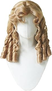 Vintage Lolita Costume Wig with Bangs Women Regency Spiral Curls Hair Lady Synthetic Heat Resistant Wig (Golden)
