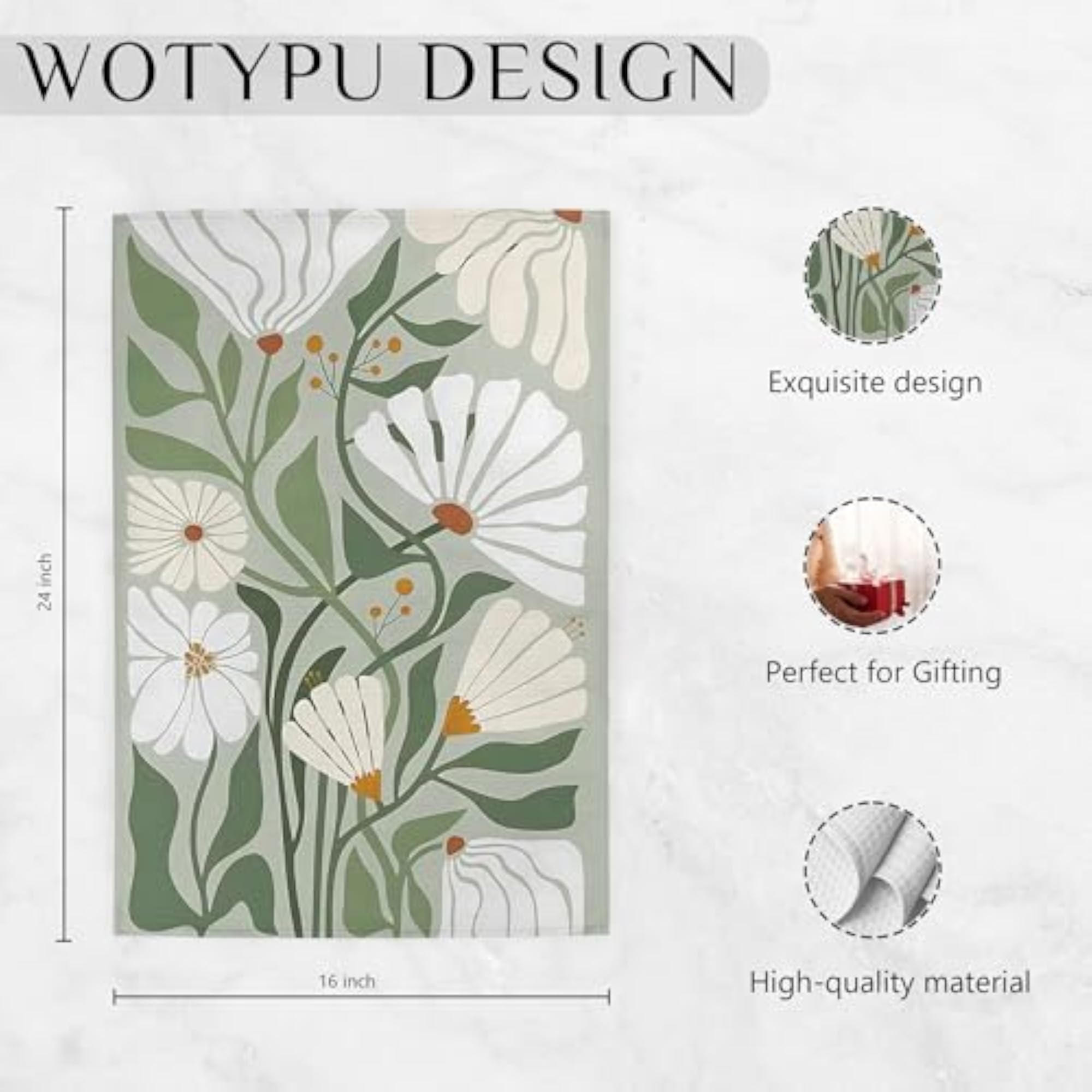 Abstract Boho Sage Green Floral Kitchen Towels