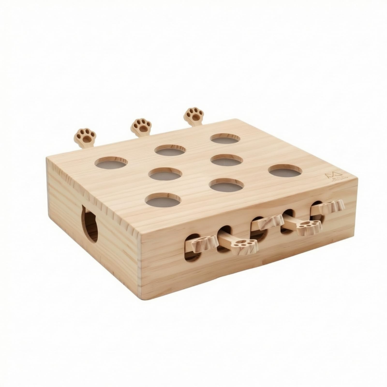 Harilla Interaktives Katzenspielzeug Holz Katzen Spielzeug Kistentunnel mit Steuerbaren Pfotenlaschen Und Runden Öffnungen aus Kiefernholz für Wohnung Wohnzimmer Gemeinsames Spielen, Style to 1