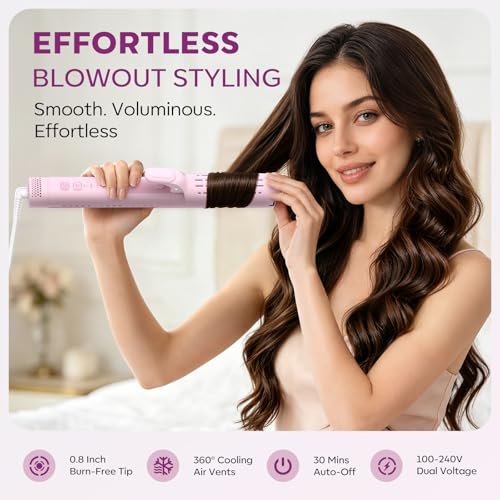 HarrFlow Airflow Curling Iron, Straightener & Flat Iron Combo, Red Light Hair Care, 3-in-1 Hair Styler with Interchangeable Attachments – 300M Negative Ions, Gift for Women, Pink — view 6