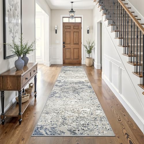 Art&Tuft Runner Rug 2'6x10' - Anti-Slip Backing Abstract Hallway Rug, Stain Resistant Kitchen Rugs, Foldable Machine Washable Area Rug(TPR18-Blue, 2'6x10')