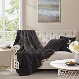 SHALALA Faux Fur Throw Blanket for Couch,Deep Gray Softest Reversible Blankets for Sofa, Chair,Living Room, Bedroom and Home Decor 50'x60' Rabbit Throw + Pillows Ensencial Gray